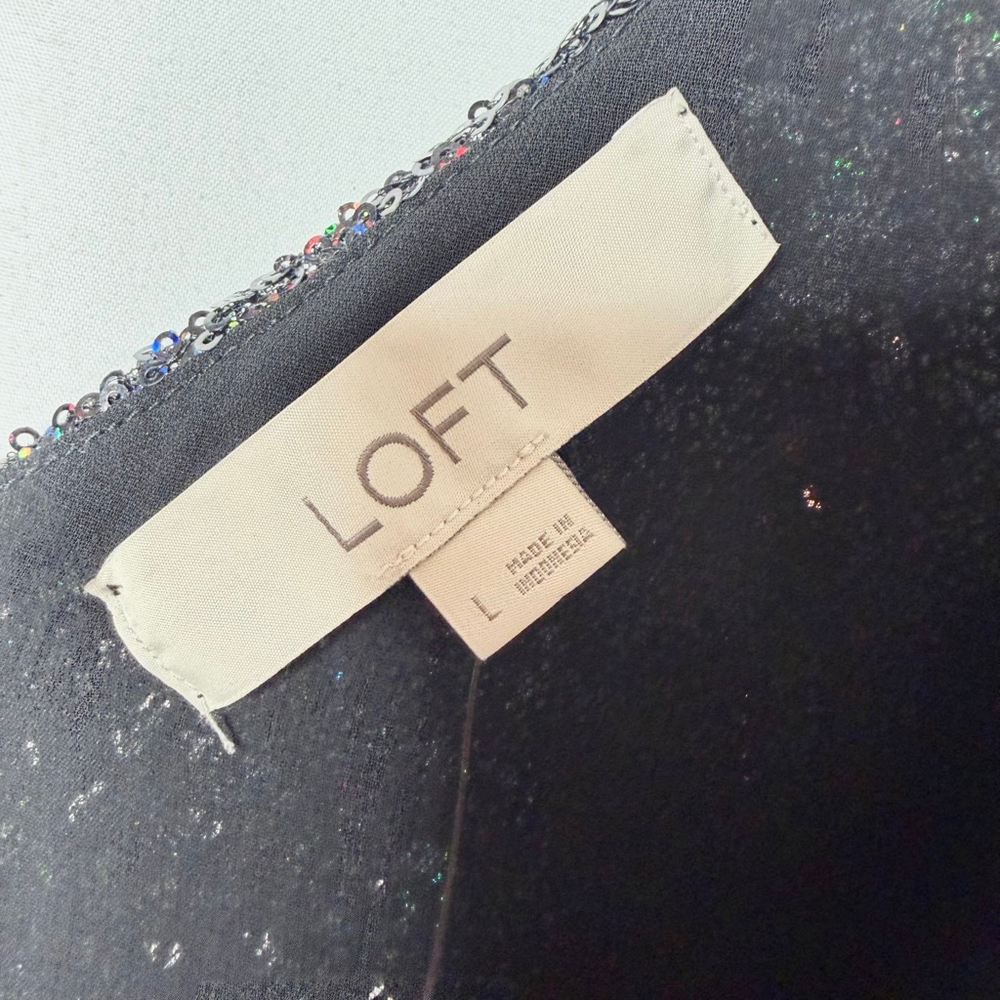 NEW with tags Women's LOFT Black Sequin V-Neck Tank Top Size L - Picture 3 of 5